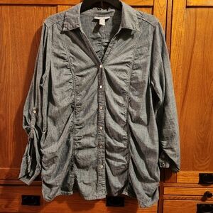 Style & Co. Draped Denim Button-Up woman's Long Sleeve Shirt Size 14 W EUC